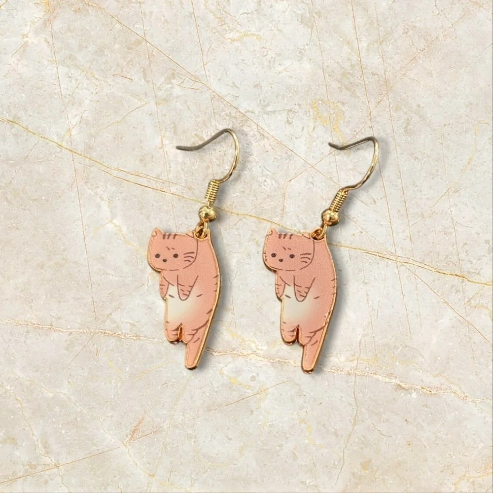 Tabby Cat Earrings with Gold Ear Wires
